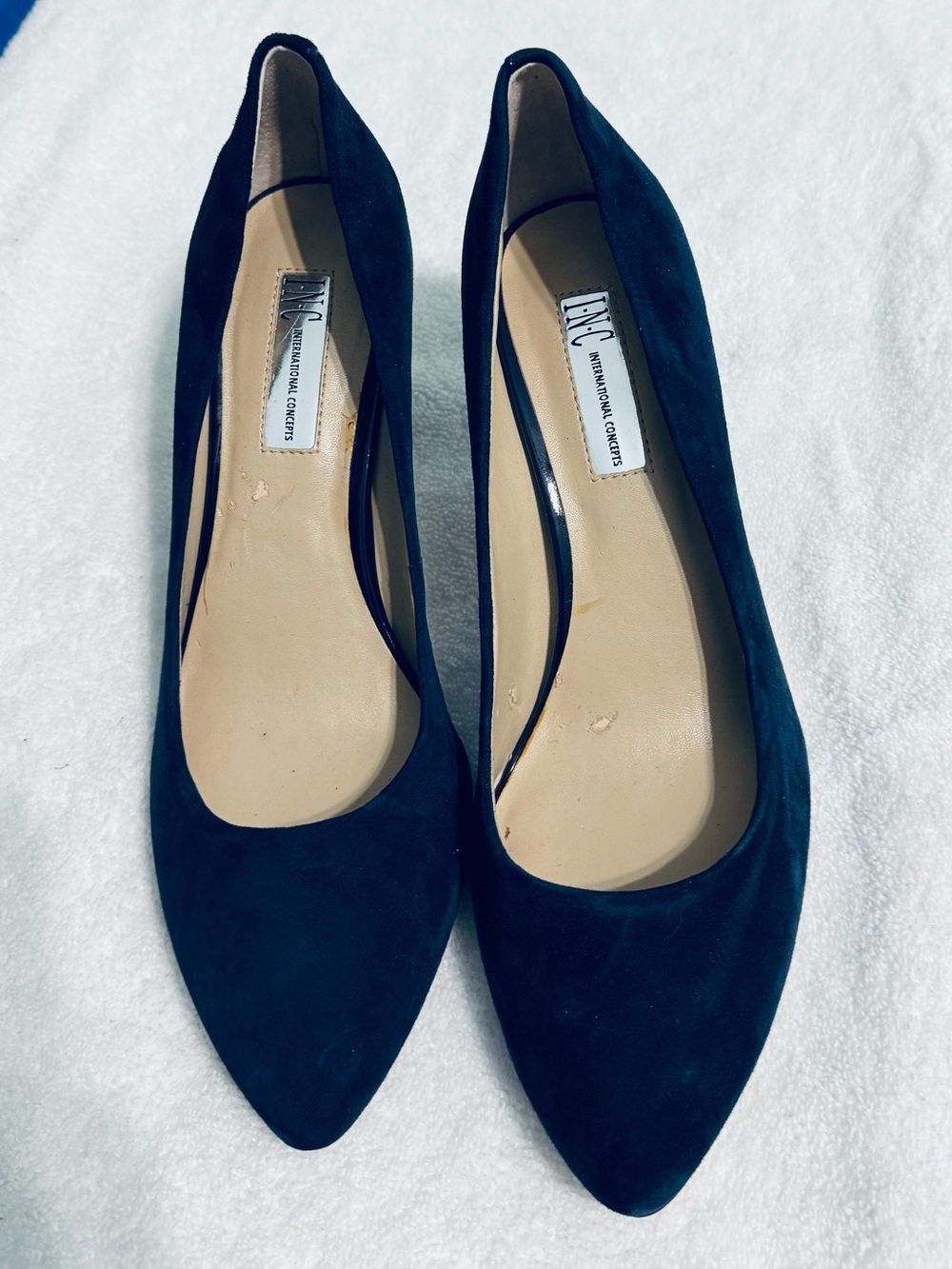INC International Concepts Women's Navy Suede Pointed-Toe Kitten heels Size 9.5